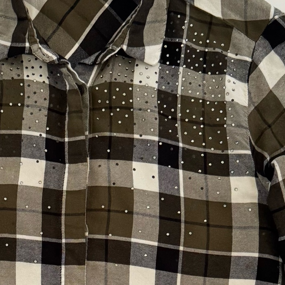 Zara Basic Plaid Button-Down Rhinestone Embellish… - image 5